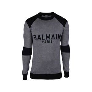 Balmain Fitted Grey Wool Sweater With Logo - NWT